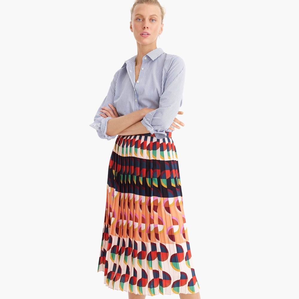 J. Crew pleated midi skirt in art deco print